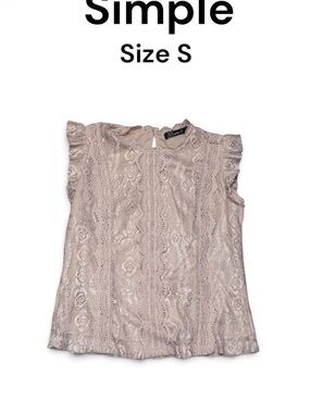 Simple Lace Flutter Sleeve Top - Size S - Blush
